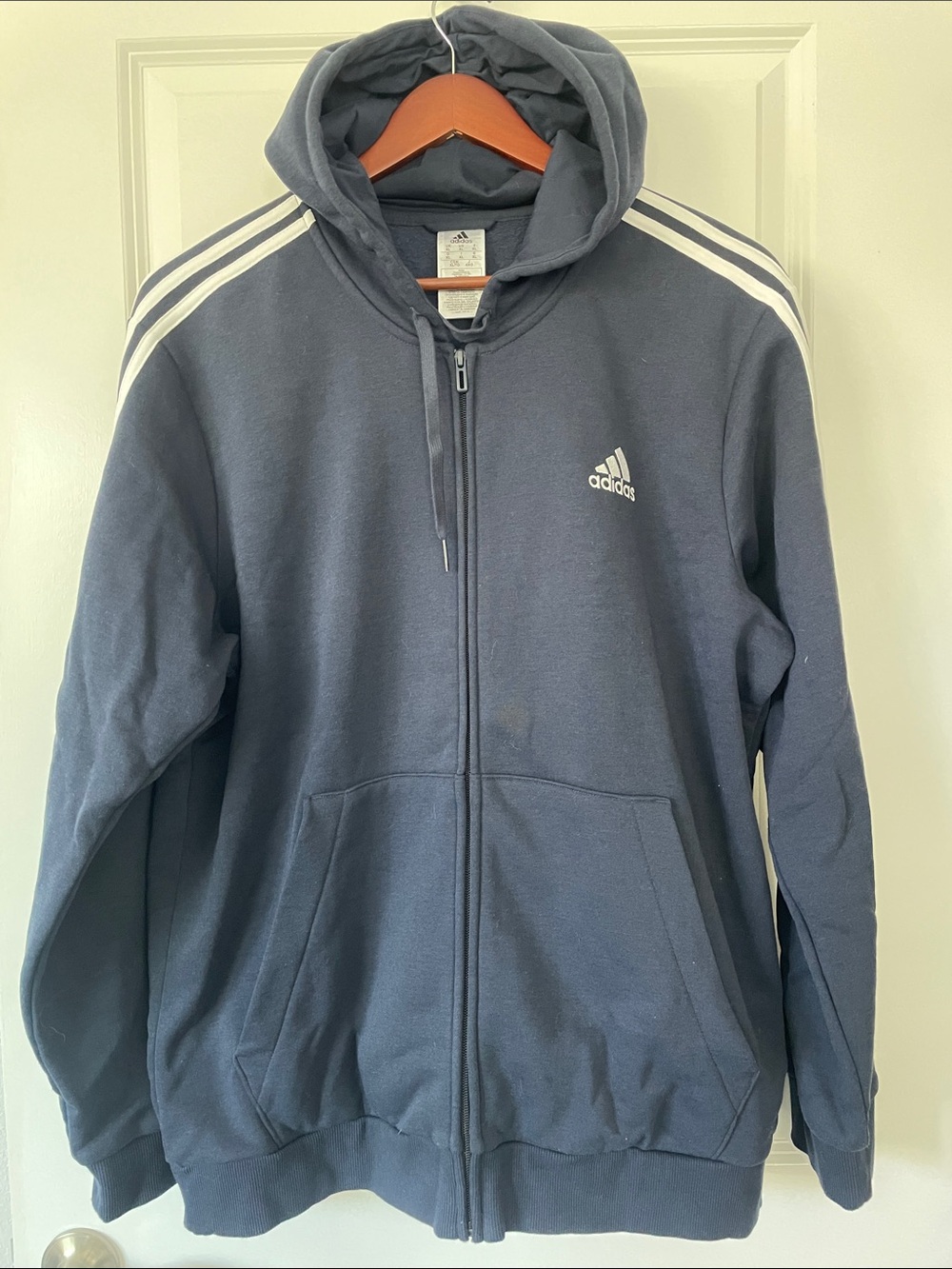 adidas Men's Dark Navy Full-Zip Hoodie with White Stripes